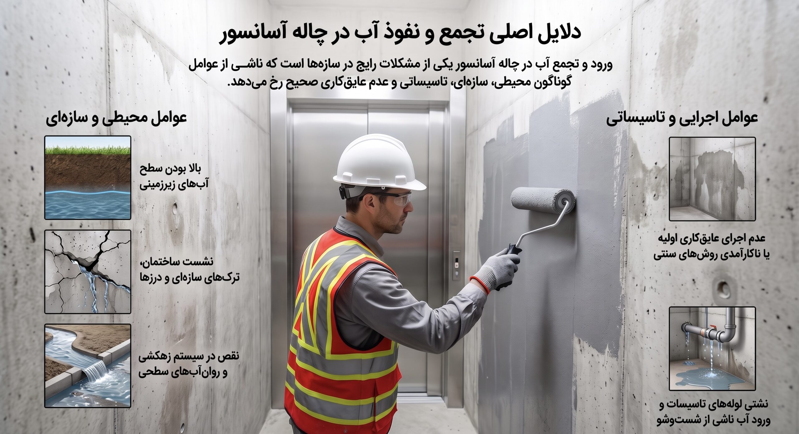 دلایل جمع شدن و نفوذ آب در چاله آسانسور