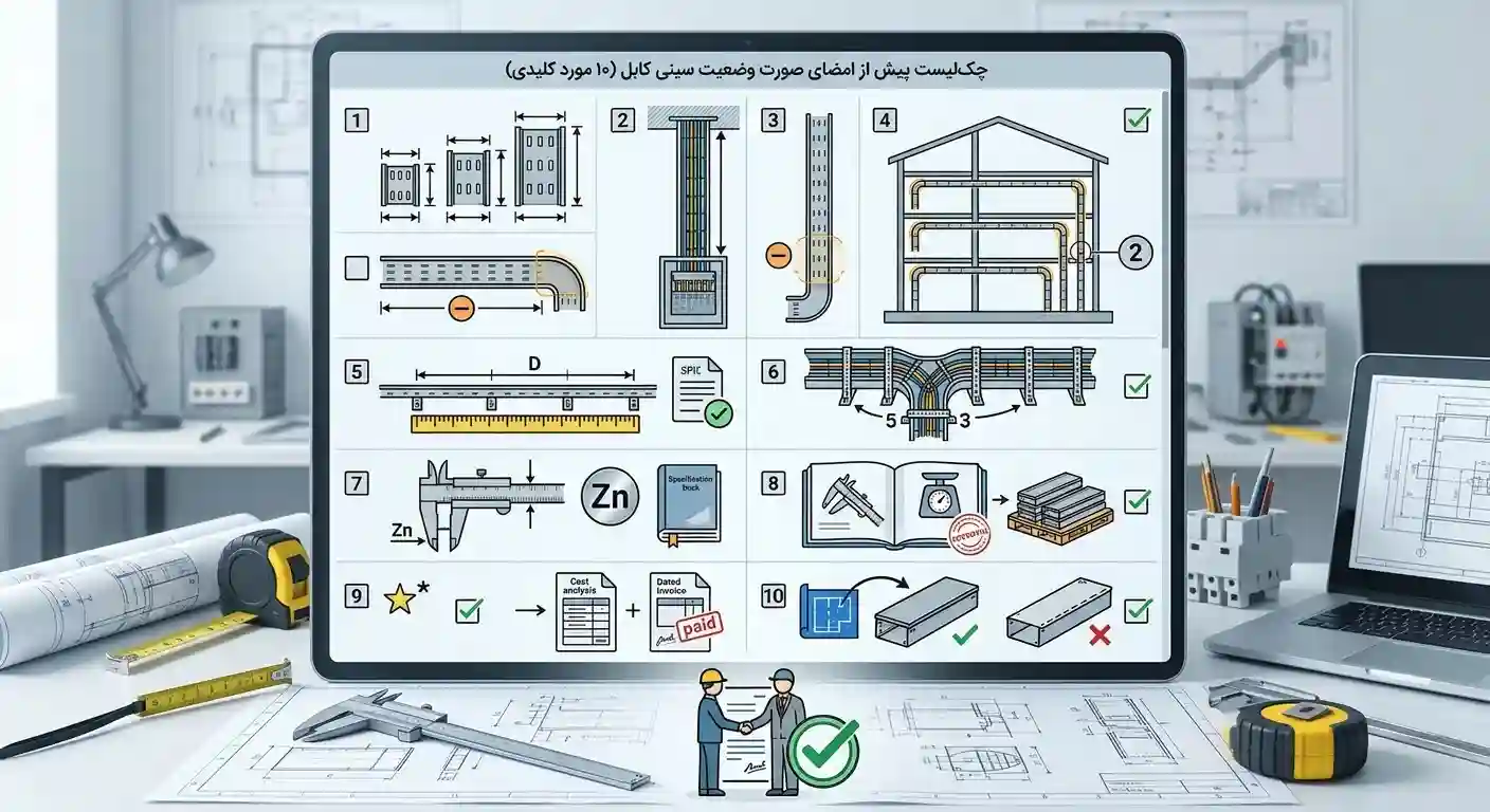 چک‌لیست پیش از امضای صورت وضعیت سینی کابل